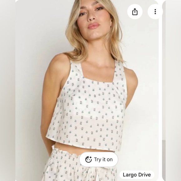 Montce Tops - Montce Fruity Floral Crop Top and Headband, Size M, Color Ivory/Green/Pink